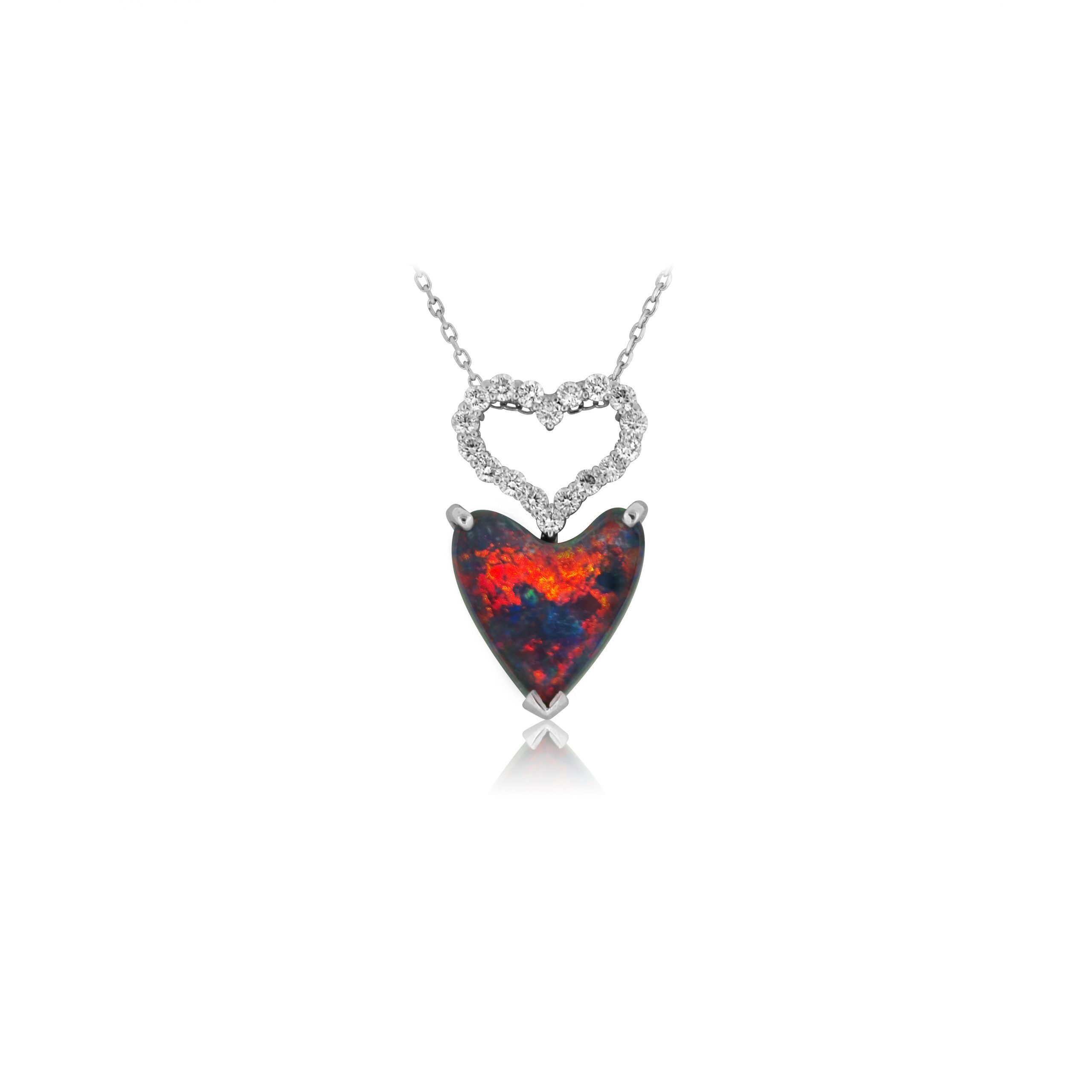 Black Opal Pendant set in Platinum featuring Brilliant Flashes of Red and Green